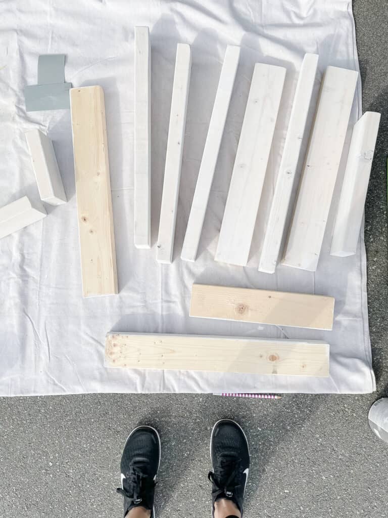 A bunch of 2x4s cut to size for making your own step stool for kids