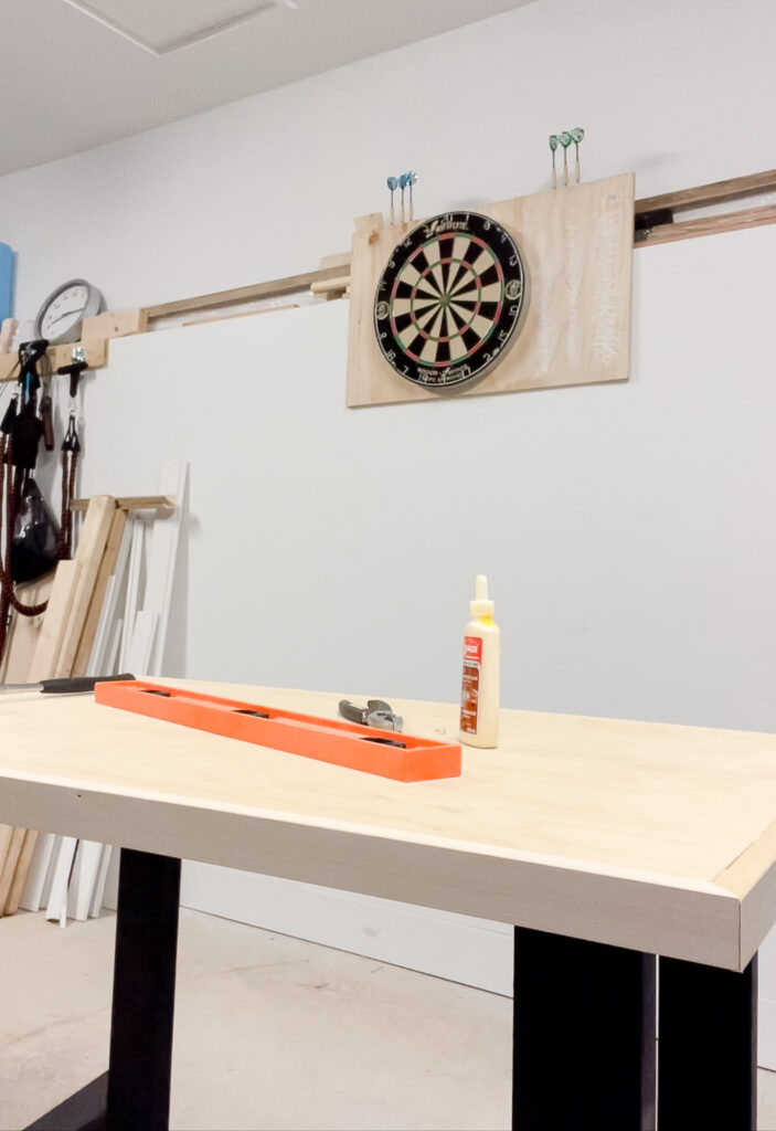 DIY desk in the making - in the process of framing the desk top