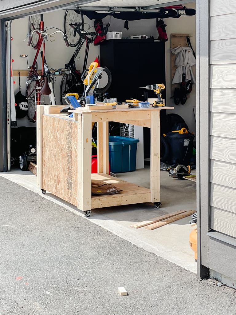 One Room Challenge Week 6 progress - a nearly completed mitre saw workbench station! Just need doors and paint