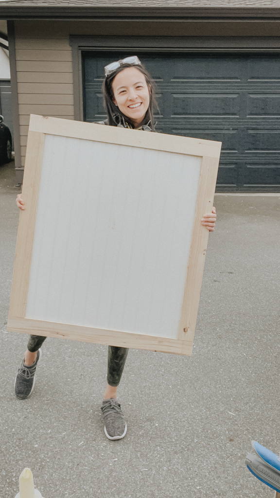 Samantha holding up shaker doors