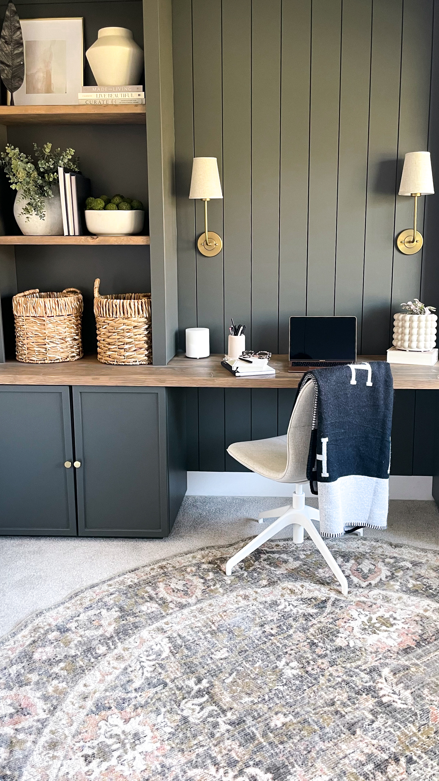 CLJ x Loloi Rosemarie rug review pictured in a home office.