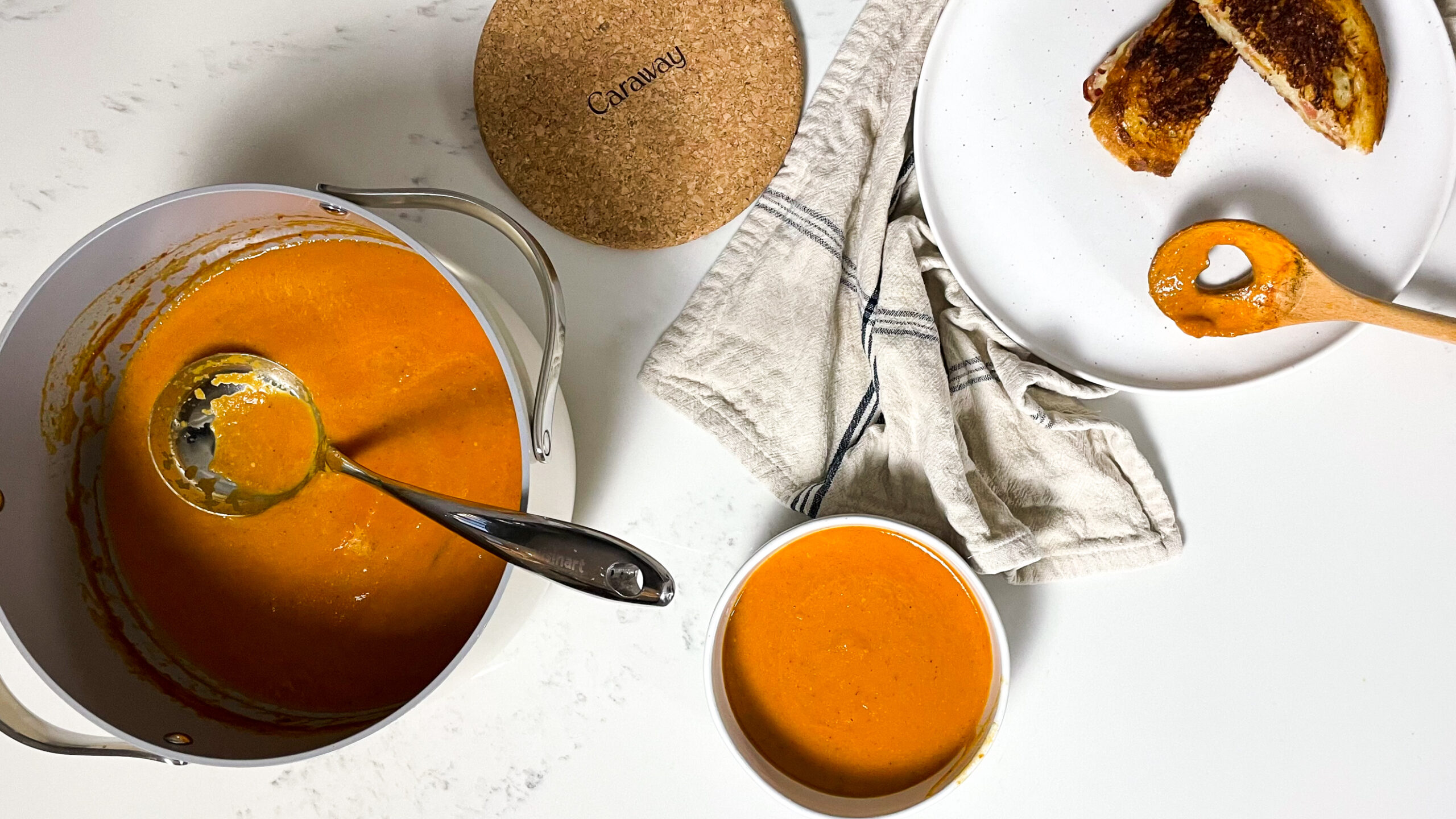 grilled cheese and tomato soup overhead shot