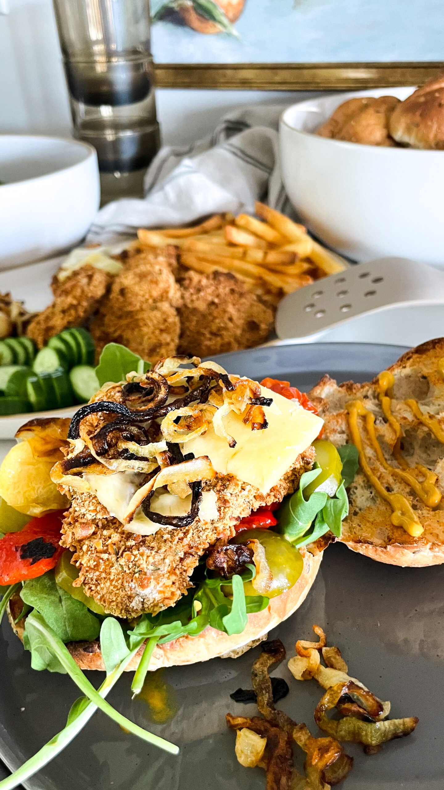 Delicious pretzel coated chicken burgers